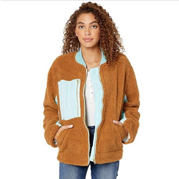 Free People Jackets & Blazers - EUC Free People Brown and Light Blue Bomber Jacket Size L